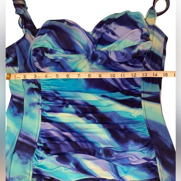 Trimshaper Swimsuit Tummy Control, Ruched F. Panel, Adj. Straps Blu/Pur SZ 12 - Picture 6 of 11